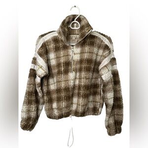 Derek Heart Cream and Brown Fleece Jacket Small